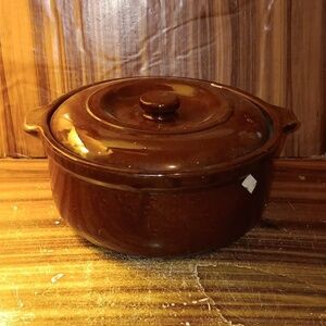 Vintage brown stoneware casserole dish lid